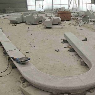 淄博 芝麻白花岗岩弧形花坛石，坐凳石