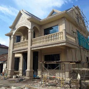 淄博 黄金麻花岗岩石材私人别墅雕花门楼柱阳台栏杆