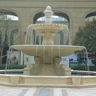 淄博 黄金麻花岗岩异型加工——户外庭院石雕流水喷泉