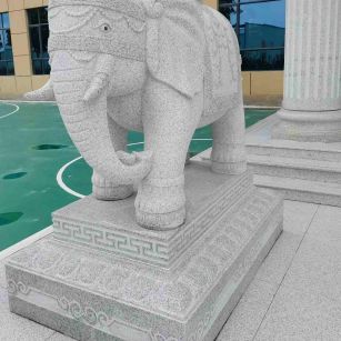 淄博 白麻花岗岩动物异形石雕-大象