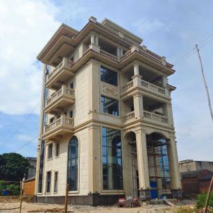 淄博 黄金麻花岗岩石材别墅外墙干挂搭配（雕花栏杆花瓶柱门楼罗马柱）