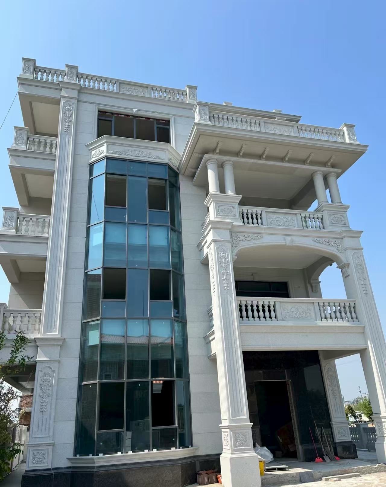 淄博 白麻花岗岩别墅外墙干挂效果展示