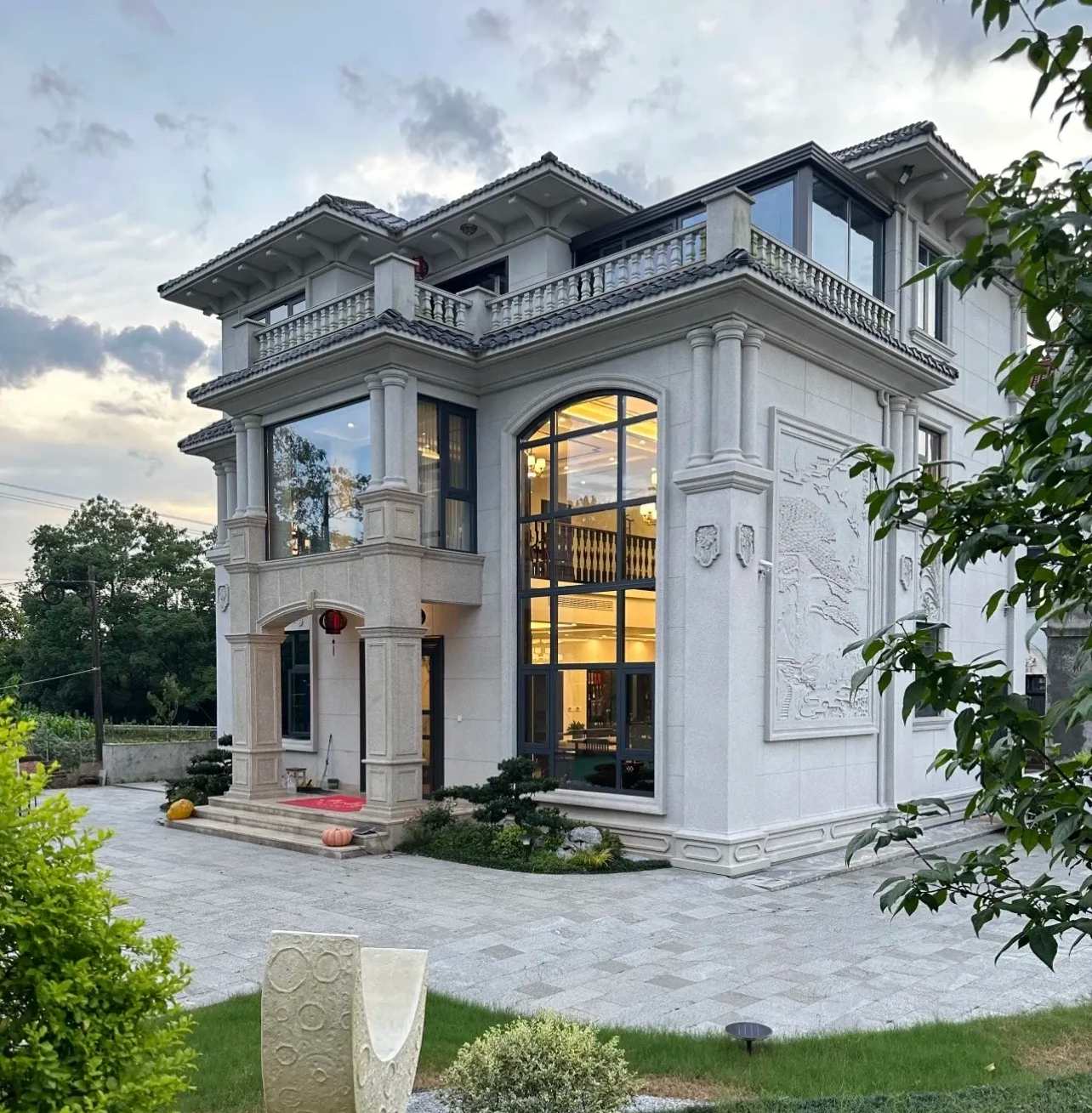 淄博 白麻花岗岩私人别墅干挂石材豪华定制