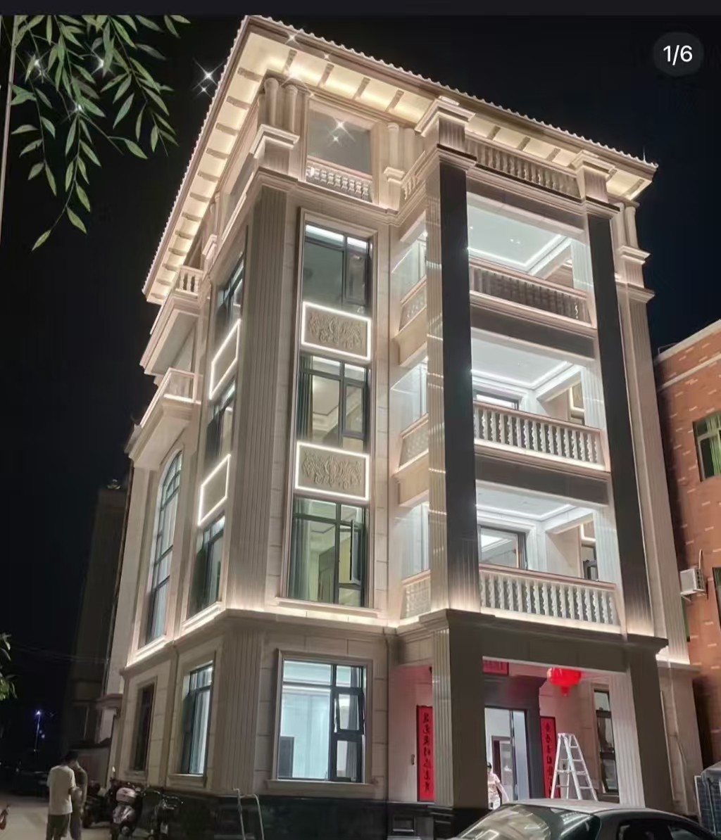 淄博 芝麻白花岗岩别墅外墙夜间效果