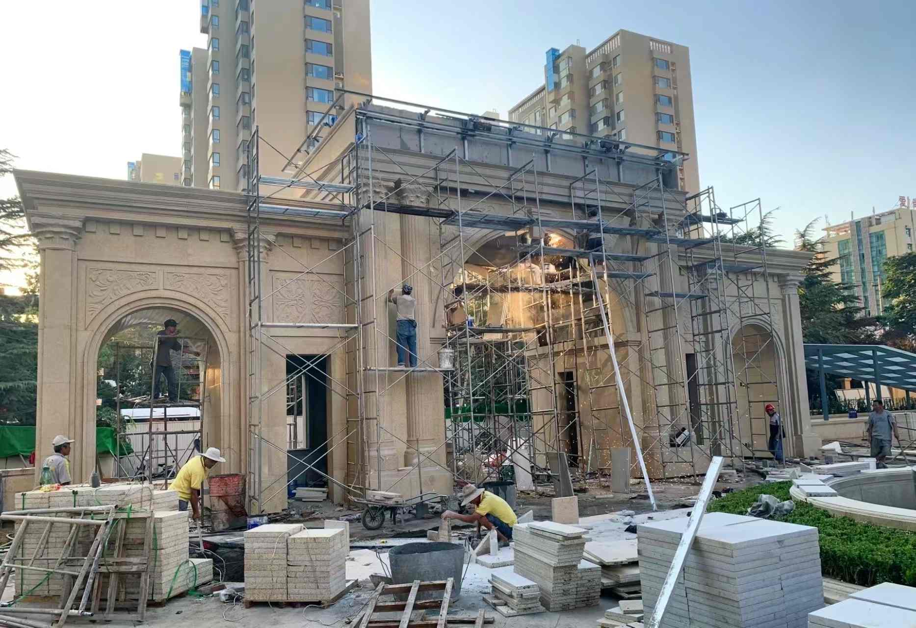 淄博 黄金麻荔枝面花岗岩小区门楼外墙干挂