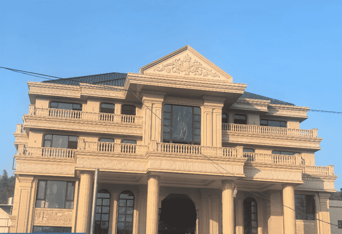 淄博黄金麻别墅外墙干挂石材效果示例